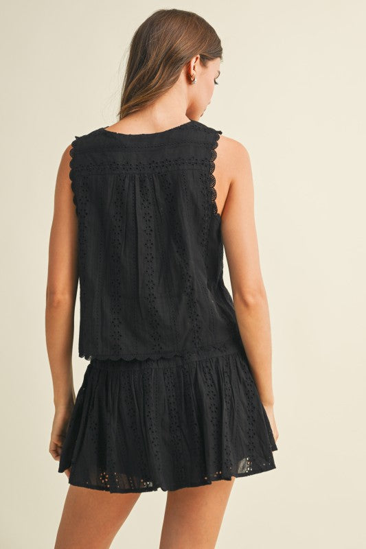 Black eyelet skort & top set