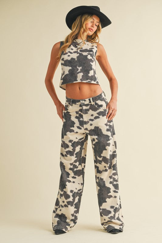 Cow printed pant & top set
