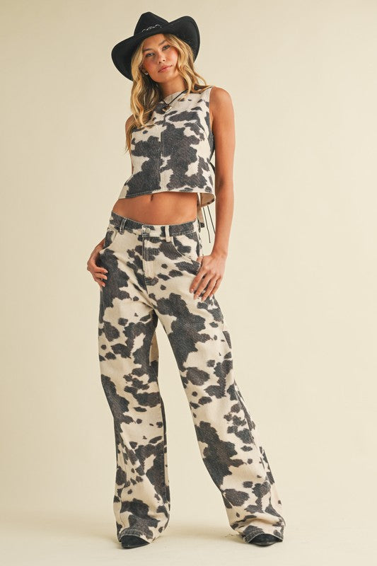 Cow printed pant & top set