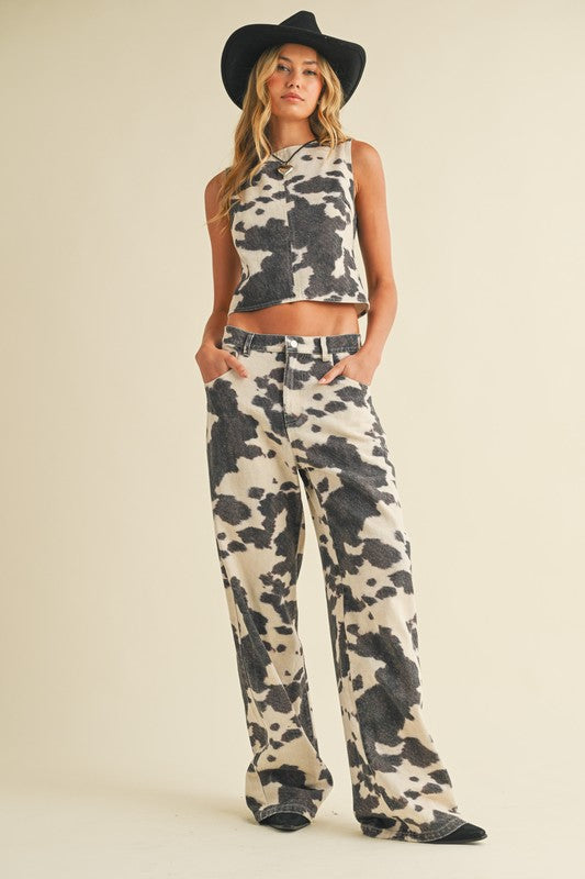 Cow printed pant & top set