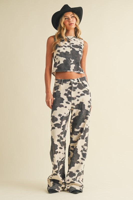 Cow printed pant & top set