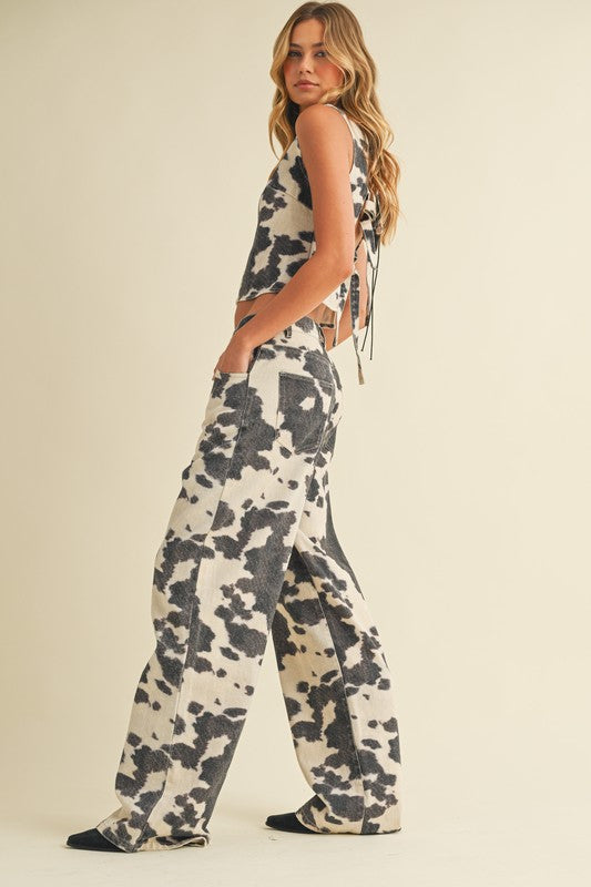 Cow printed pant & top set