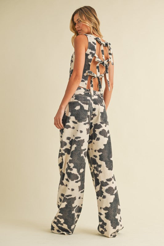 Cow printed pant & top set
