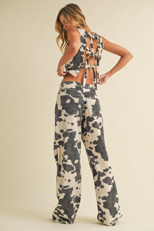 Cow printed pant & top set