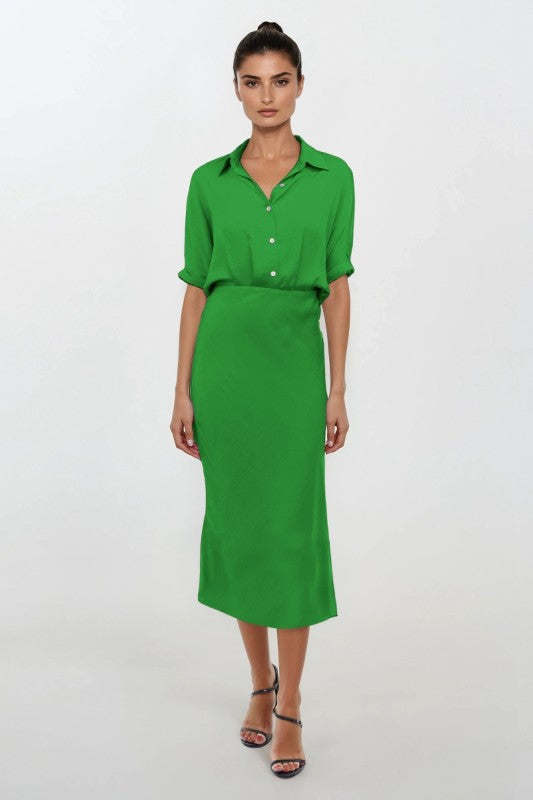 Green Silky midi Dress