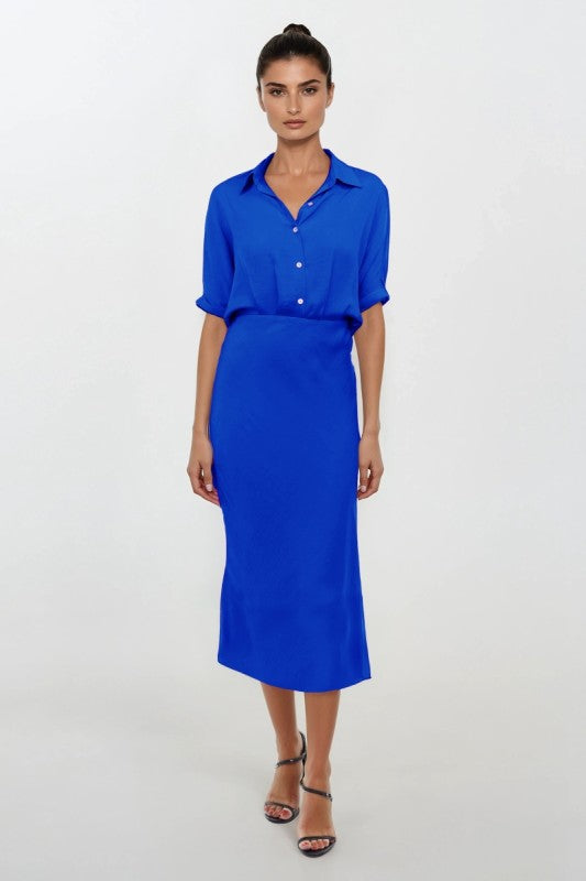 Blue Silky midi Dress