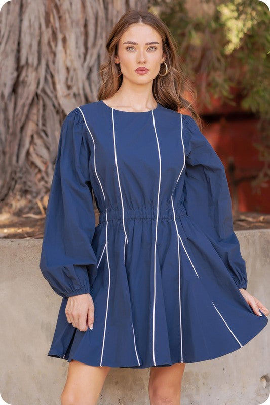 Navy smocked & puffy dress