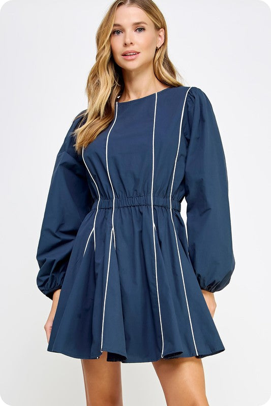 Navy smocked & puffy dress