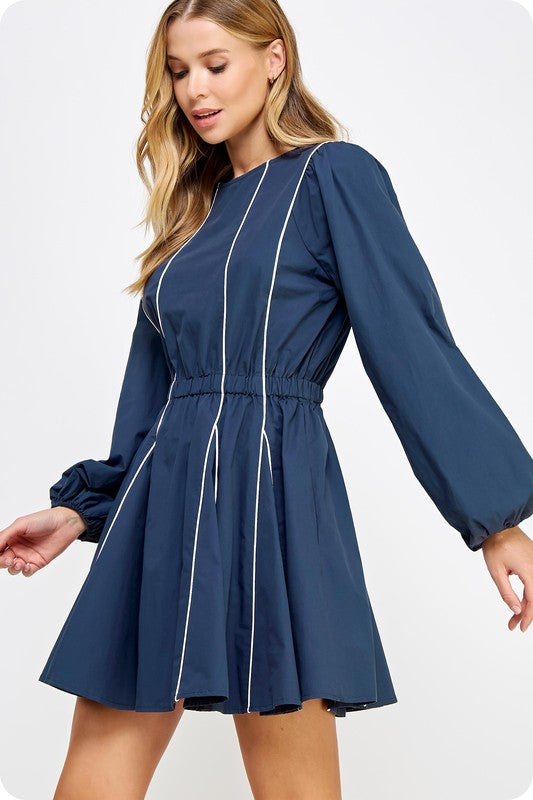 Navy smocked & puffy dress