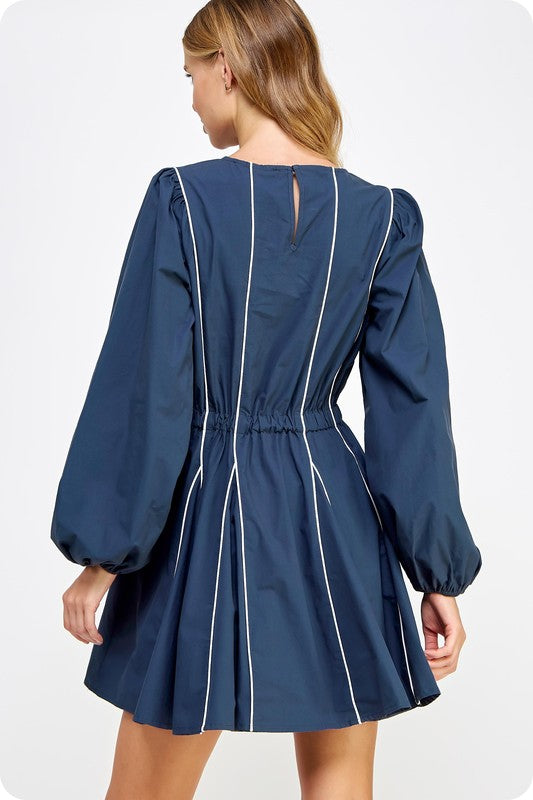 Navy smocked & puffy dress