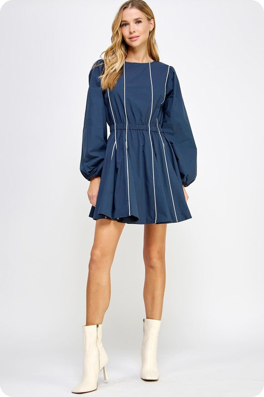 Navy smocked & puffy dress
