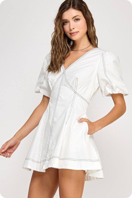 White stiched Dress