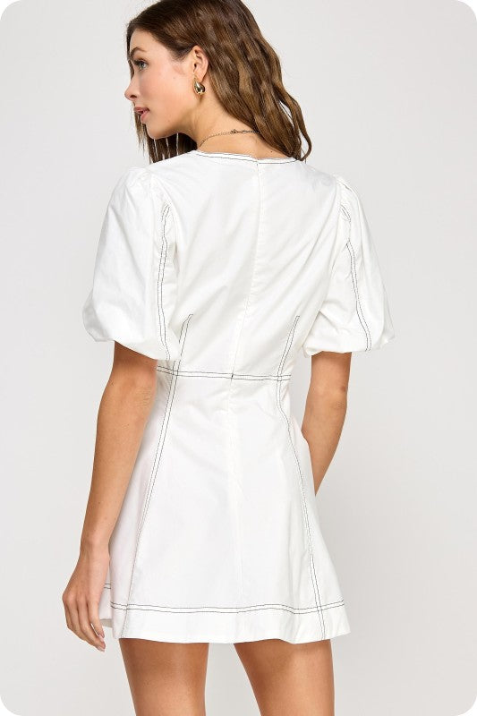 White stiched Dress