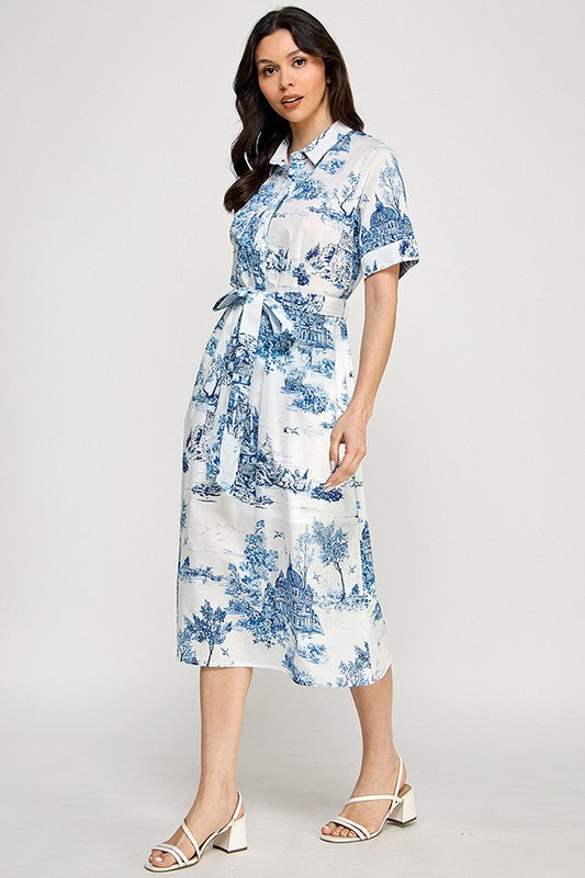 Blue toile print midi Dress