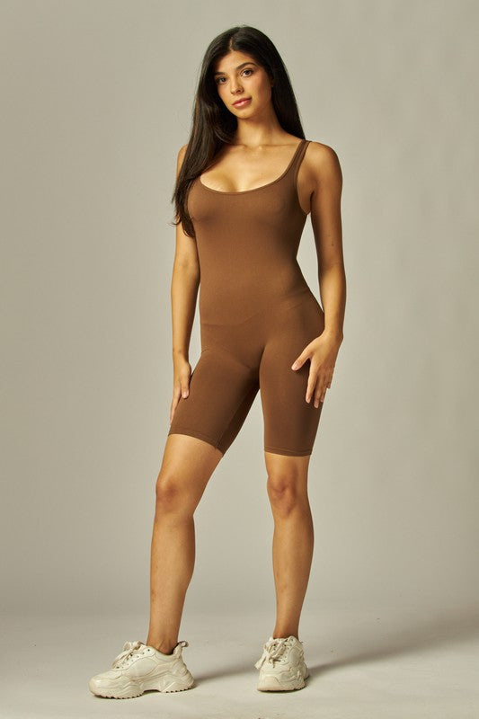 Coffee activewear short Jumpsuit
