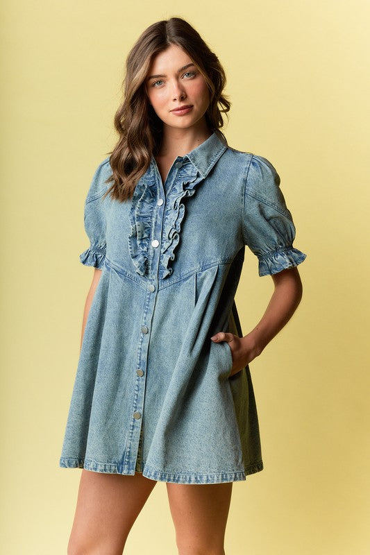 Ema puffy sleeve denim dress