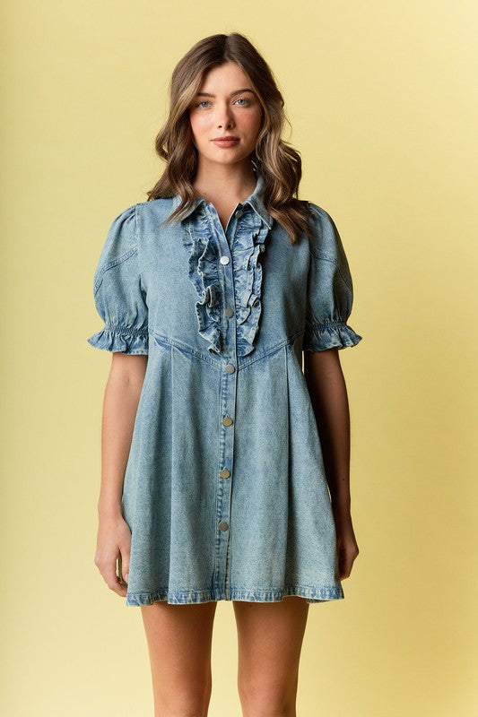 Ema puffy sleeve denim dress