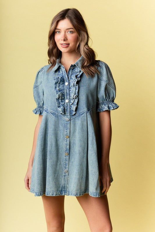 Ema puffy sleeve denim dress