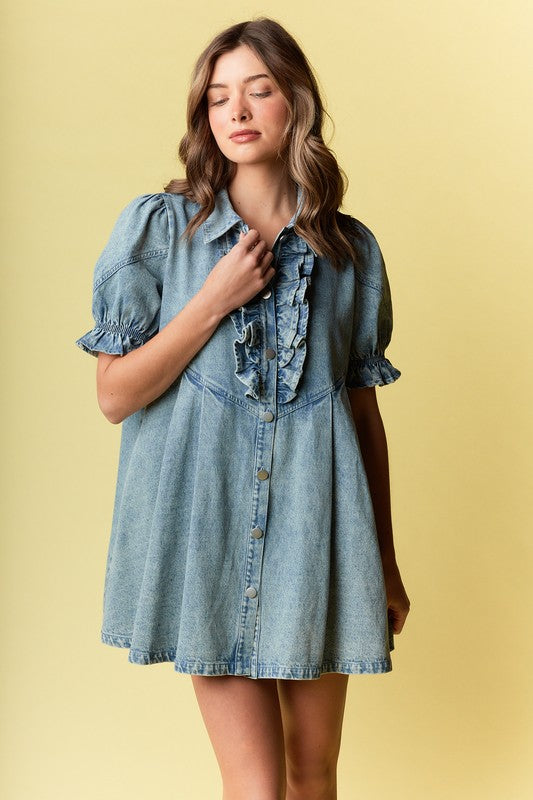 Ema puffy sleeve denim dress