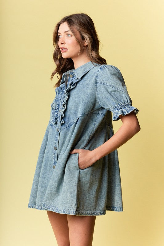 Ema puffy sleeve denim dress