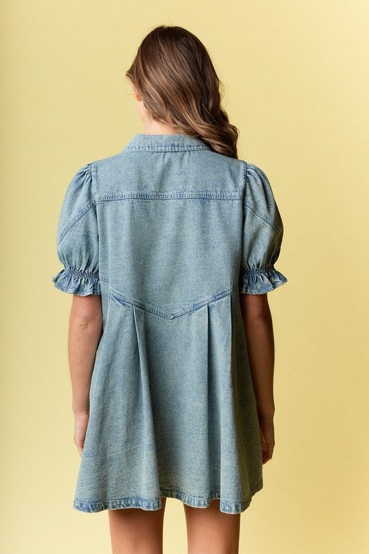 Ema puffy sleeve denim dress