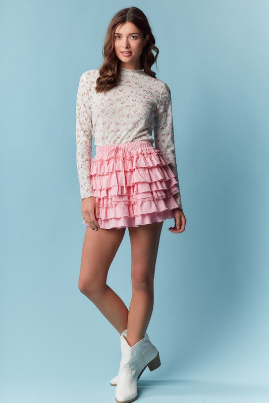 Pink ema ruffled skort