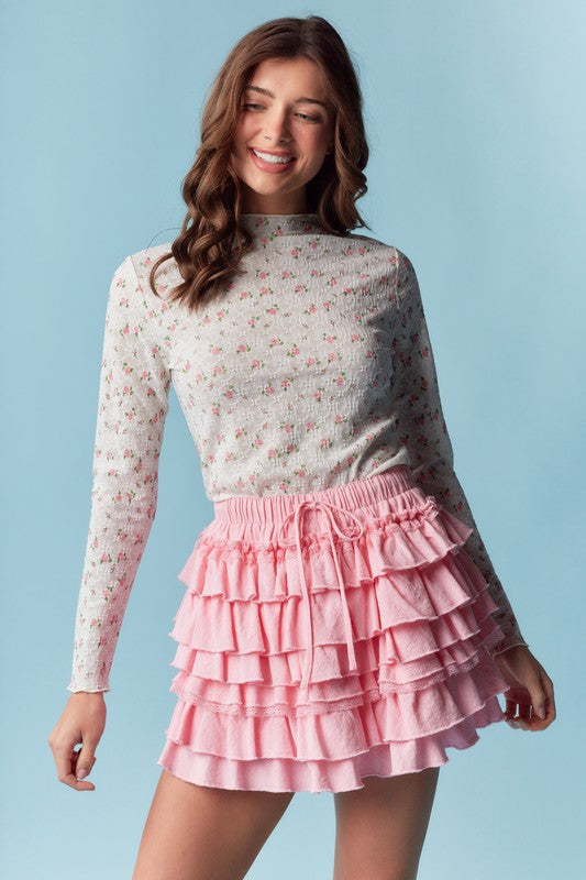 Pink ema ruffled skort