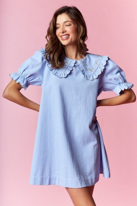 Embroidery light Blue Ema cute dress