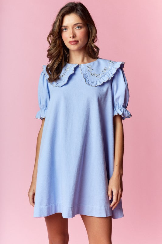 Embroidery light Blue Ema cute dress