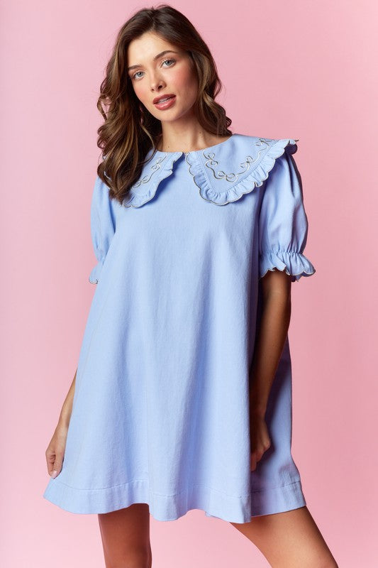 Embroidery light Blue Ema cute dress