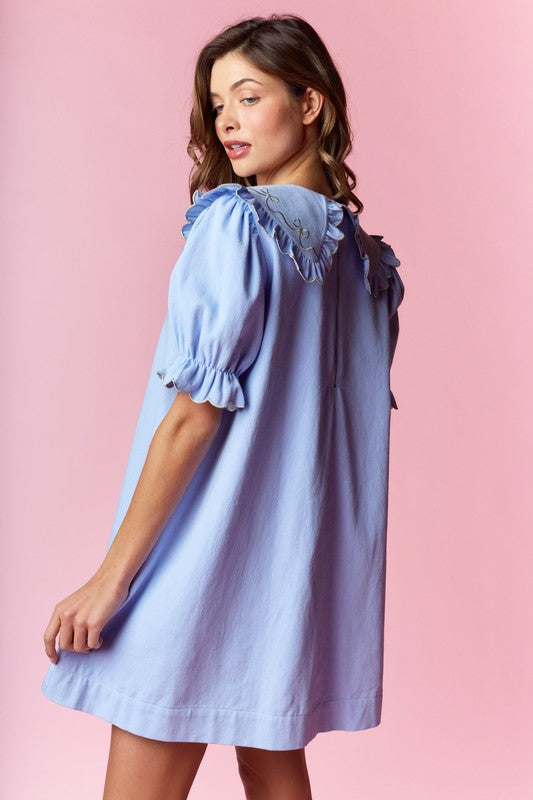 Embroidery light Blue Ema cute dress