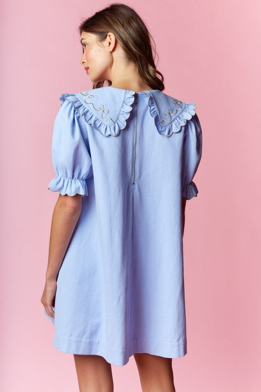 Embroidery light Blue Ema cute dress