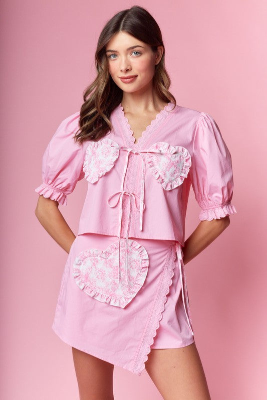 Pink Ema toile top & wrap skirt