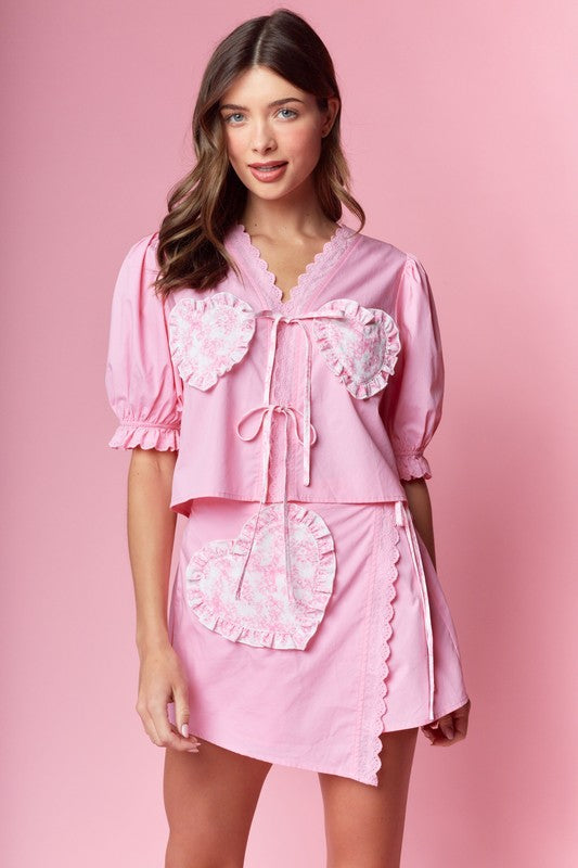 Pink Ema toile top & wrap skirt