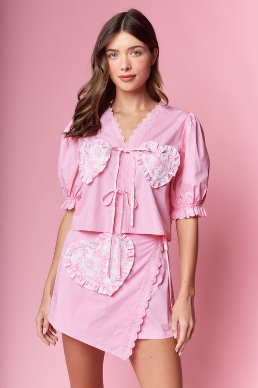 Pink Ema toile top & wrap skirt