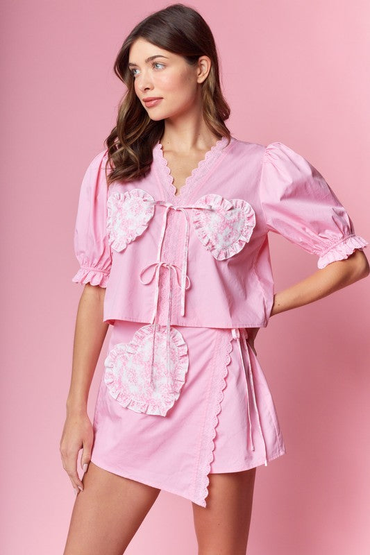 Pink Ema toile top & wrap skirt