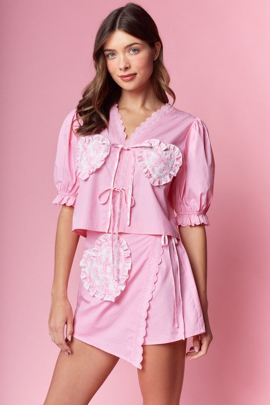 Pink Ema toile top & wrap skirt