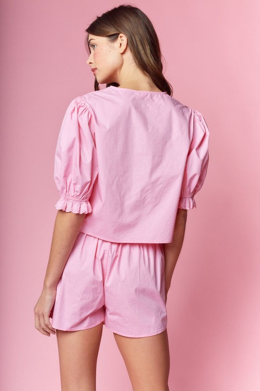 Pink Ema toile top & wrap skirt
