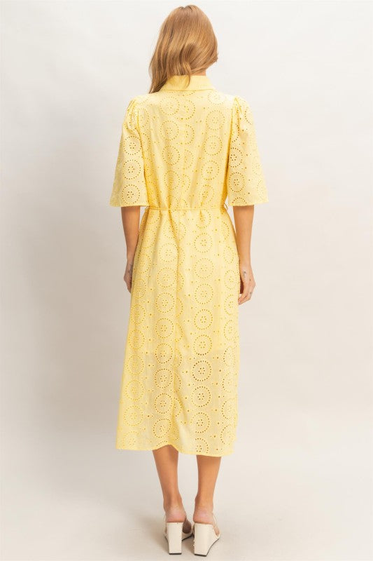 Butter yellow eyelet midi Dress