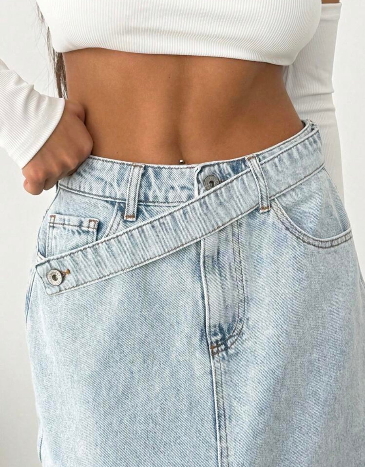 Criss cross denim skirt