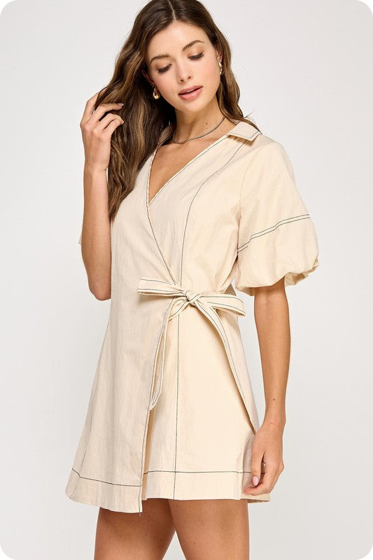 Nude stiched wrap dress
