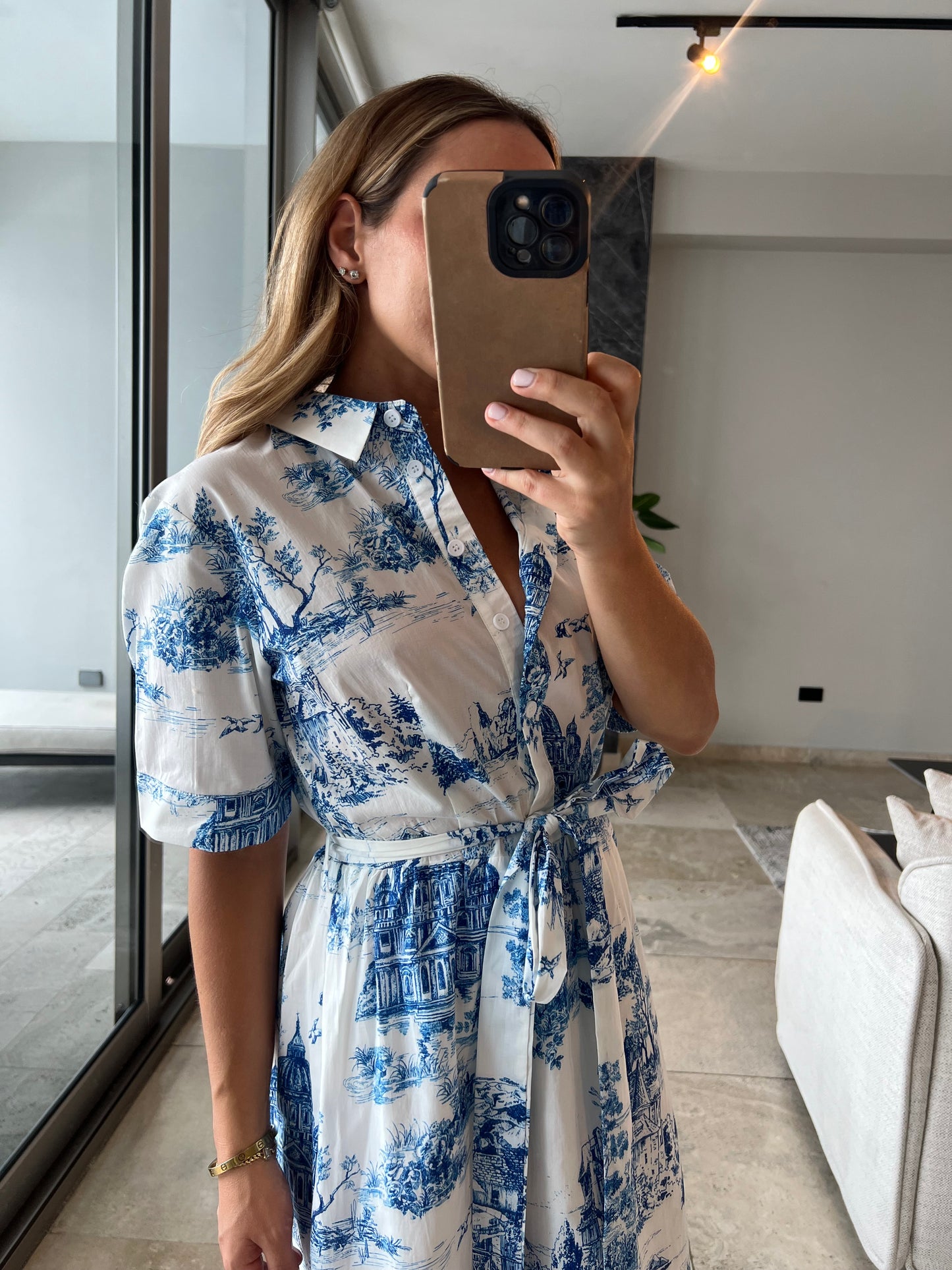 Blue toile print midi Dress