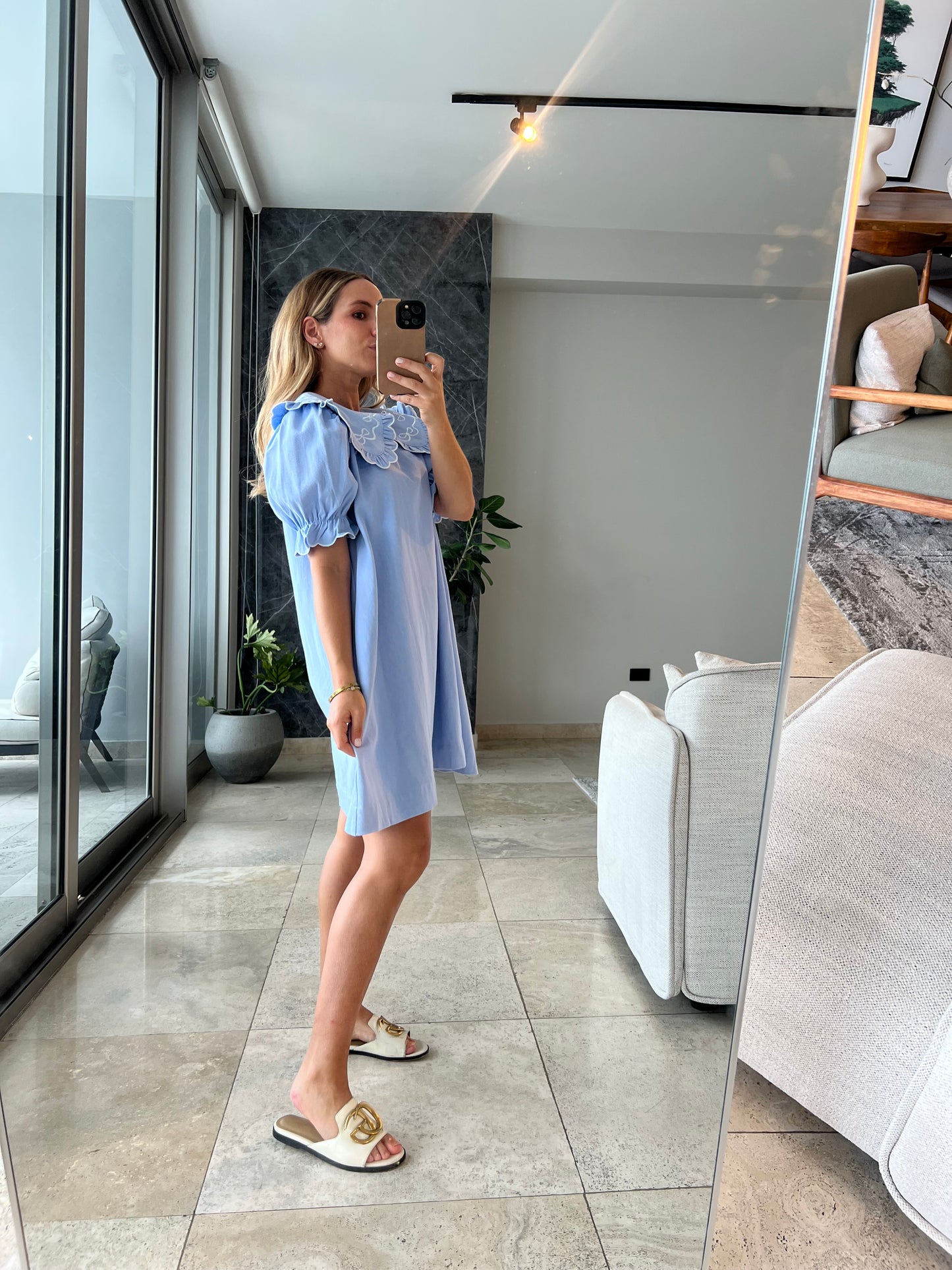 Embroidery light Blue Ema cute dress