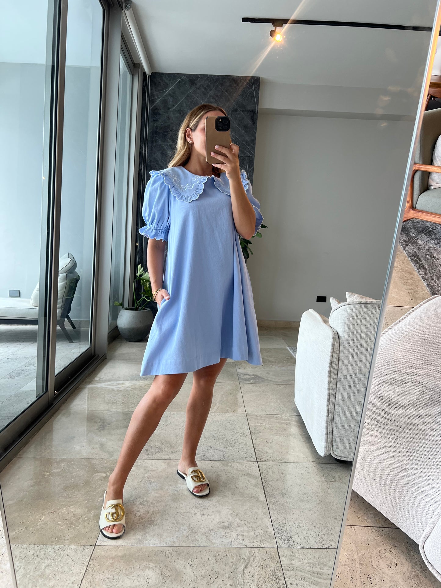 Embroidery light Blue Ema cute dress