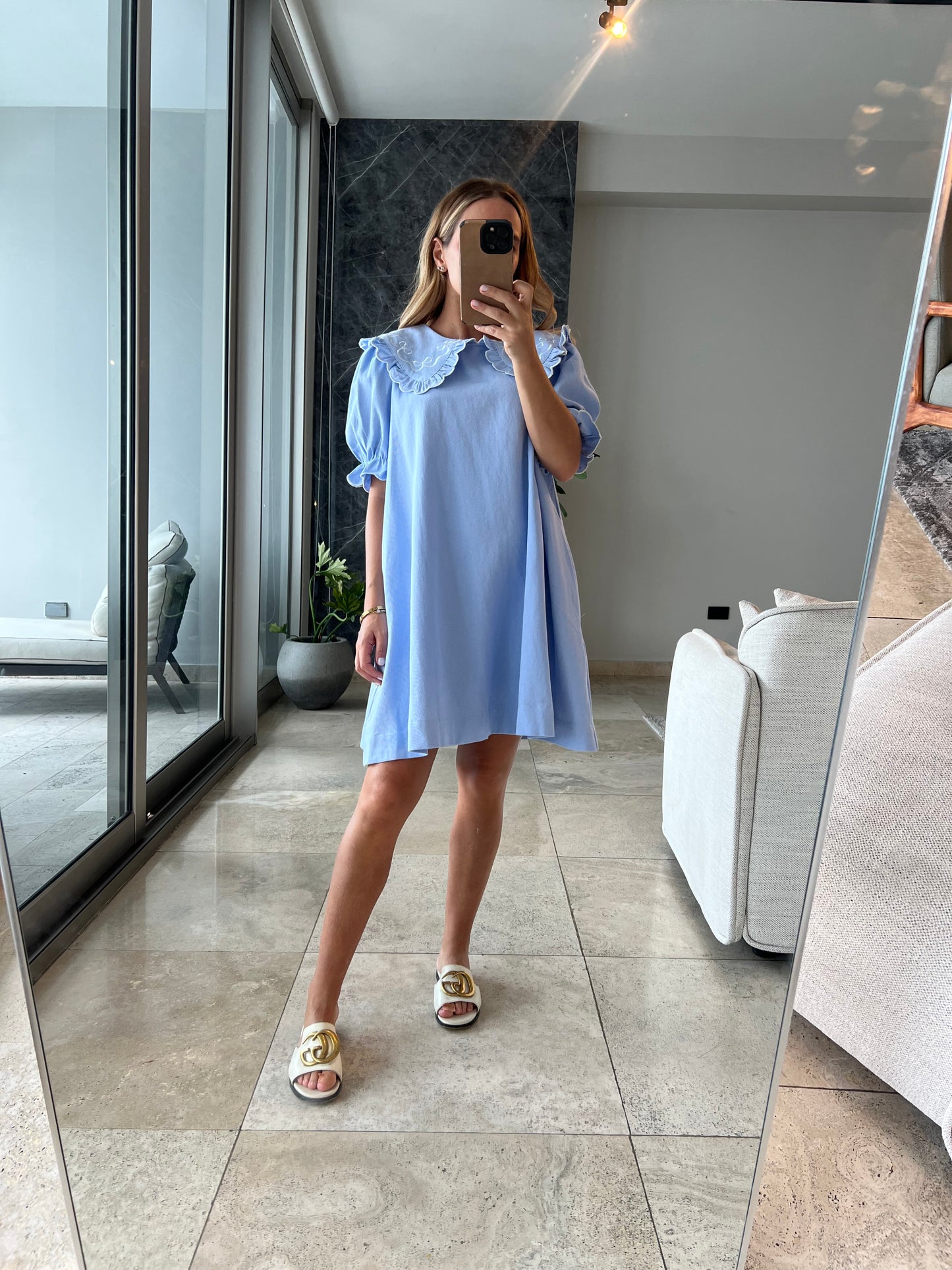 Embroidery light Blue Ema cute dress