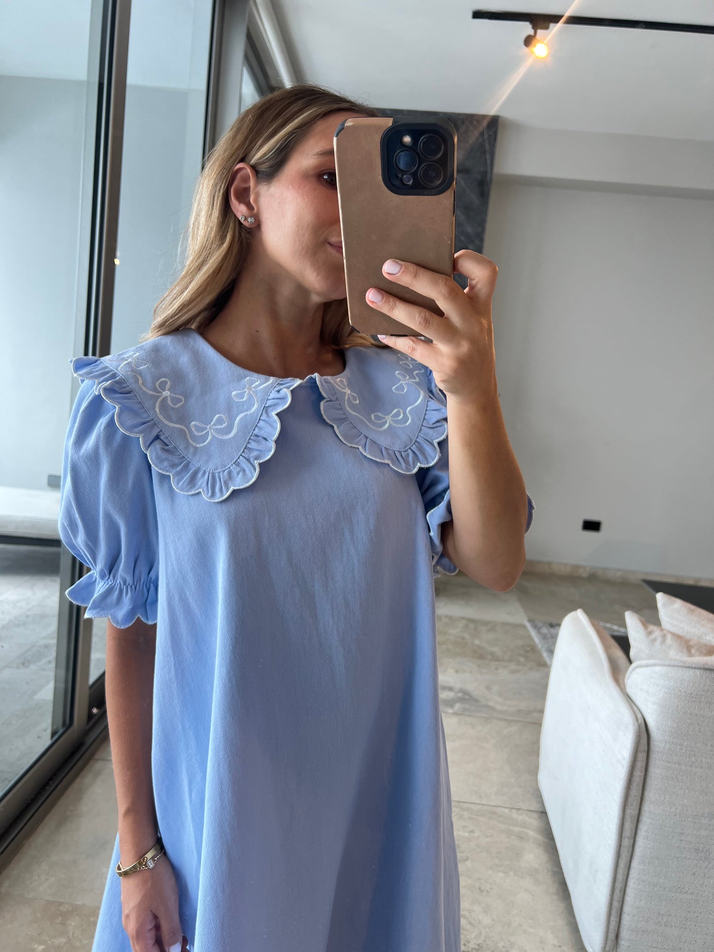 Embroidery light Blue Ema cute dress