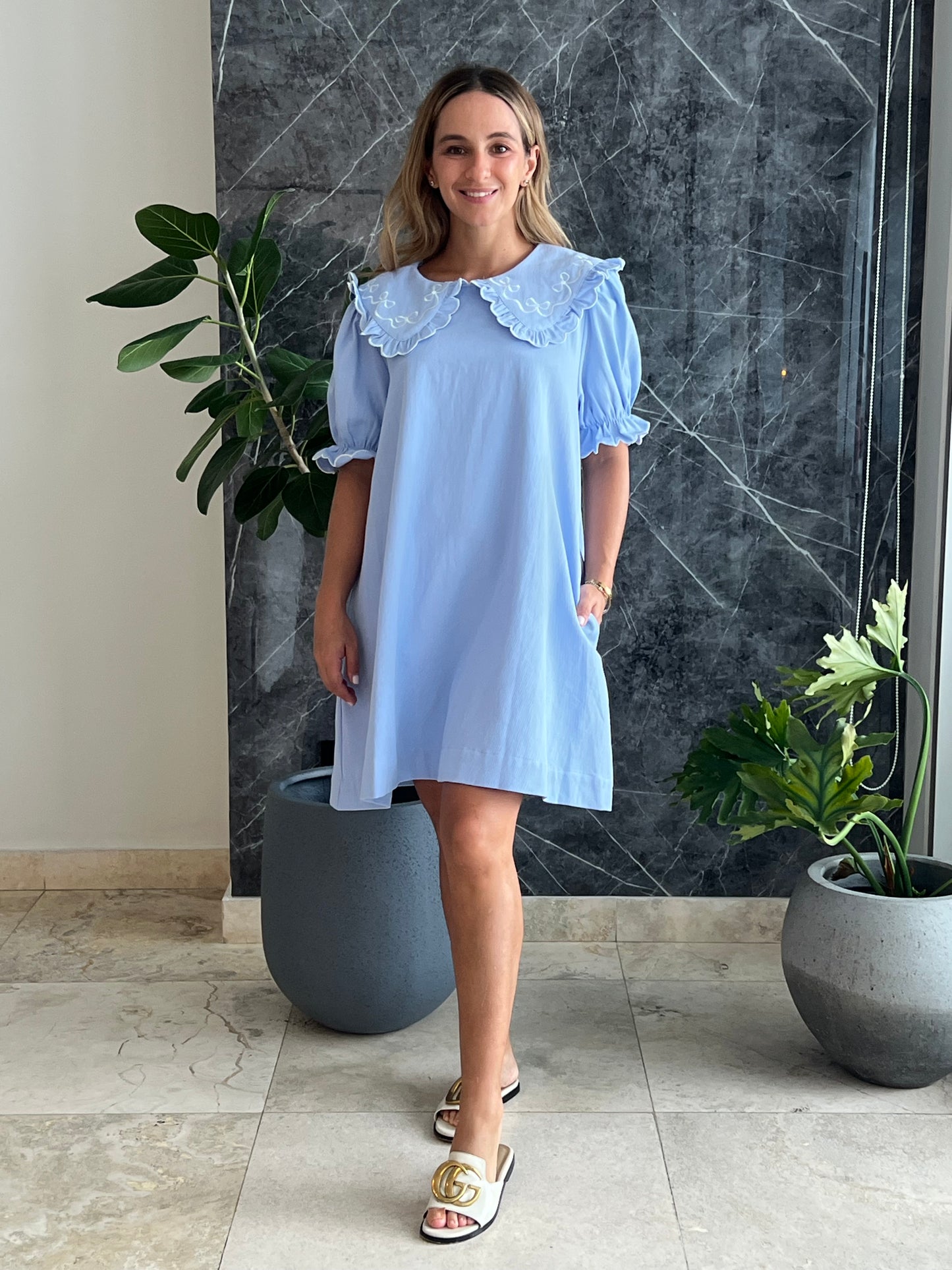 Embroidery light Blue Ema cute dress