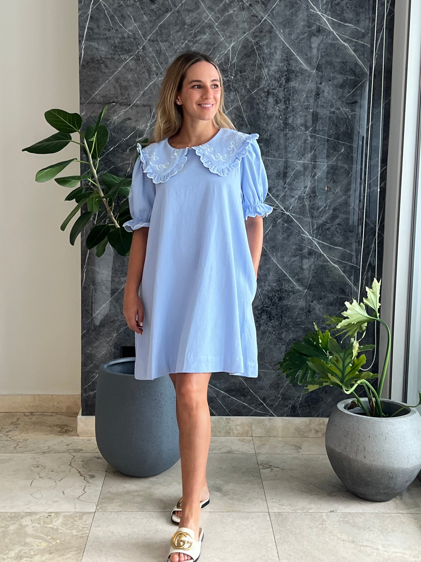 Embroidery light Blue Ema cute dress