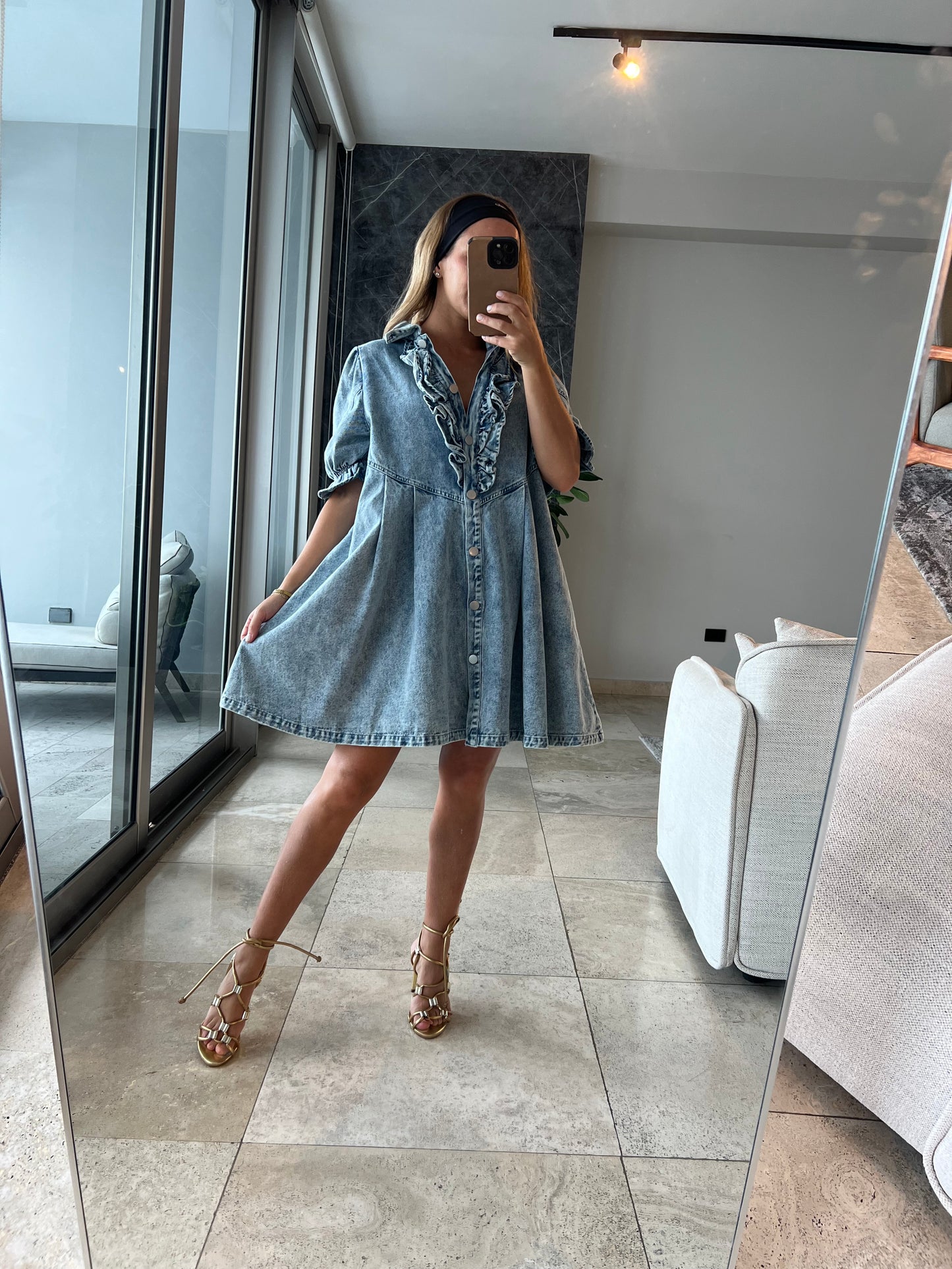 Ema puffy sleeve denim dress