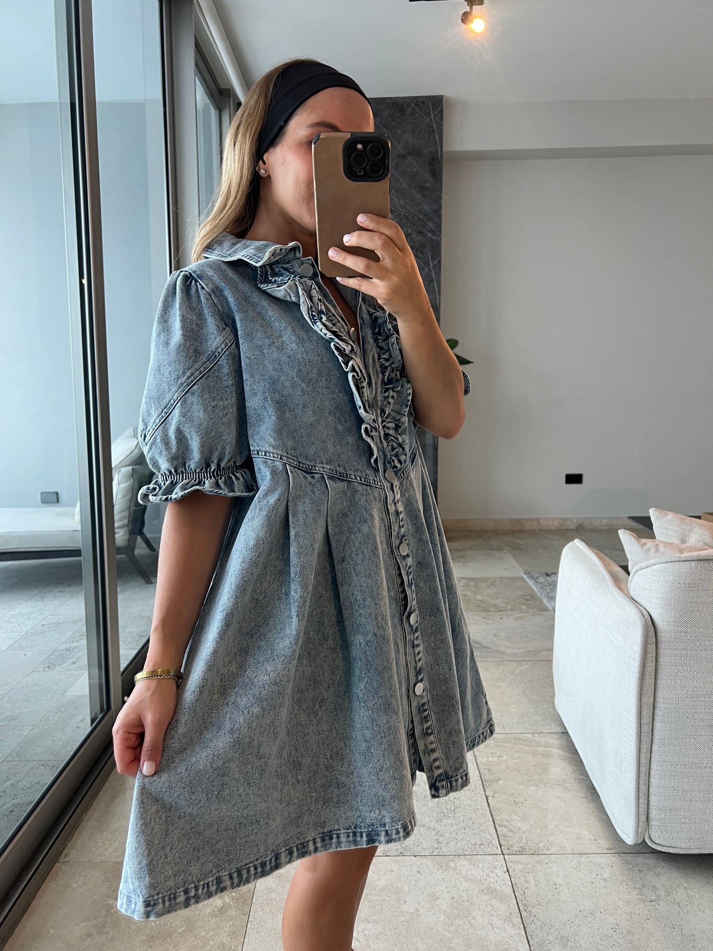 Ema puffy sleeve denim dress